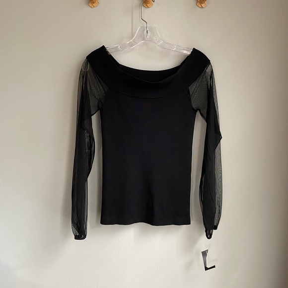 New off the shoulder sheer sleeve fitted black top - Picture 7 of 8